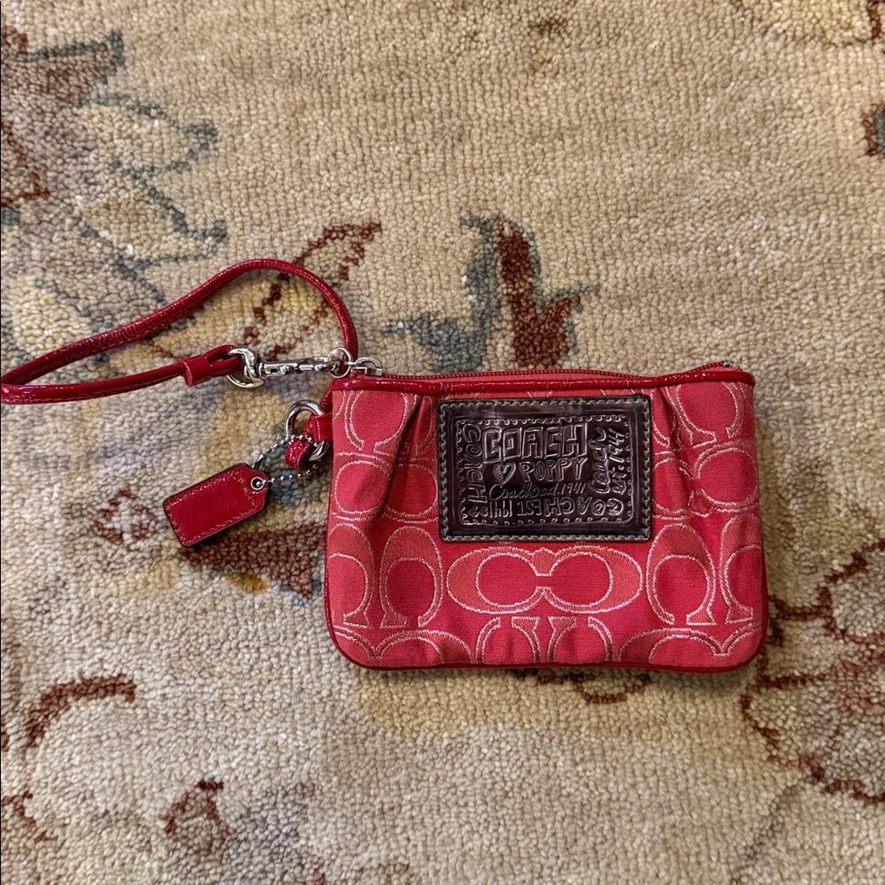 COACH Poppy Y2K Red and Gunmetal Silver Monogram Wristlet